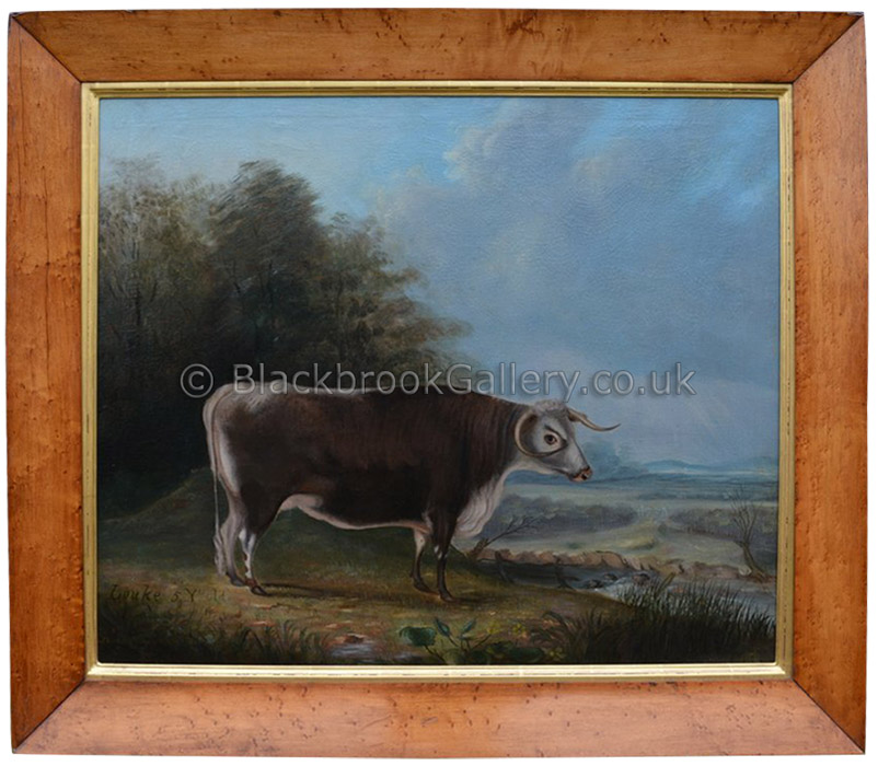 Longhorn cow in a landscape by Geo Gregory antique animal paintings