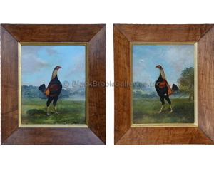 Old English Fighting Cock - Pair by Hilton C. Pratt Naive animal paintings
