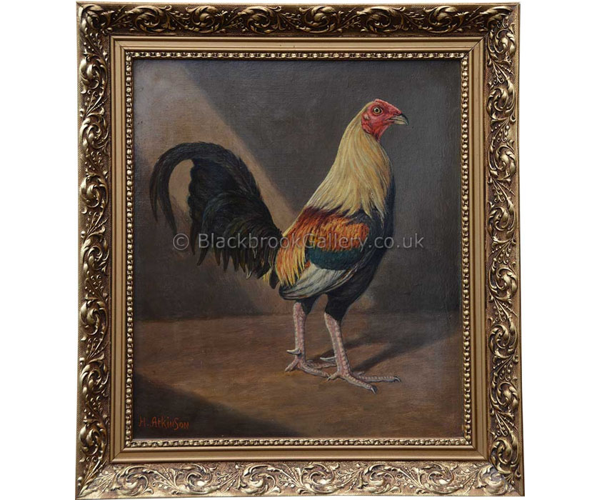 'Old English Game'- Duck Wing Cock by Herbert Atkinson Antique animal portrait