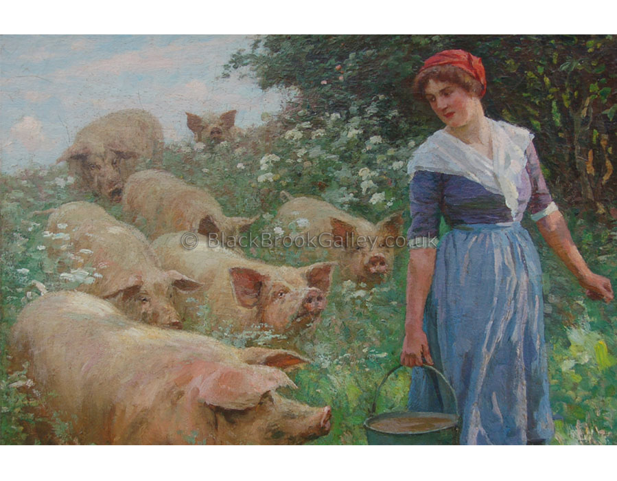 Bringing in the sow's by William Gunning King antique animal paintings