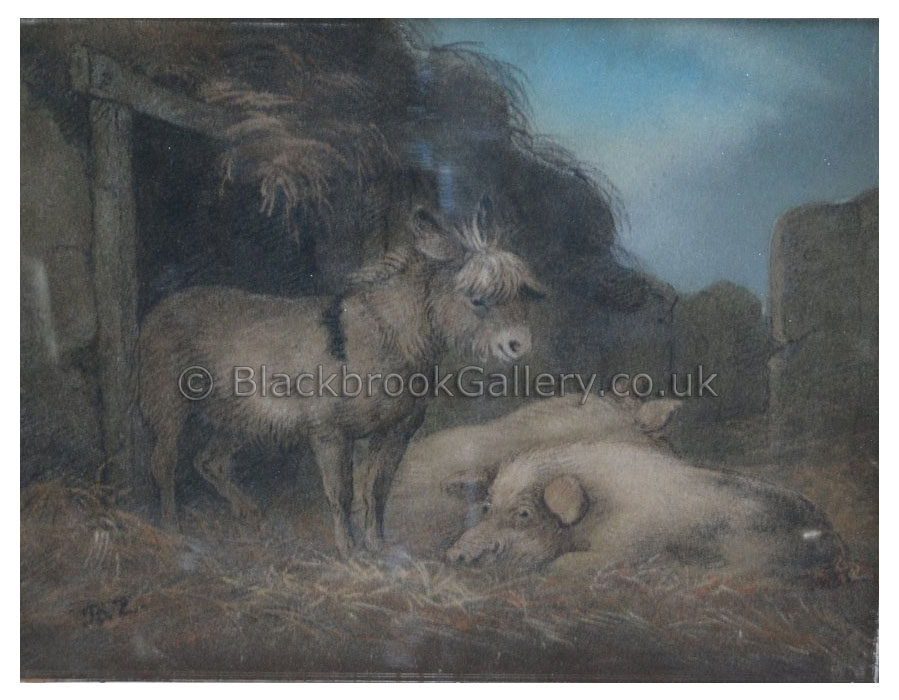 Donkey & Companion by Benjamin Zobel antique animal paintings