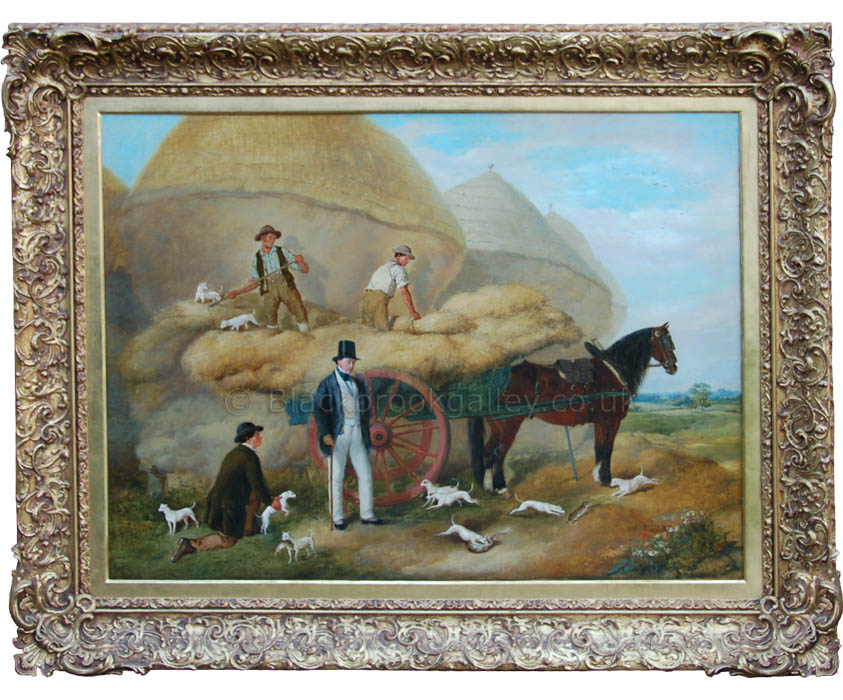 English white terriers on harvest duty by John Frederick Pasmore antique animal portrait
