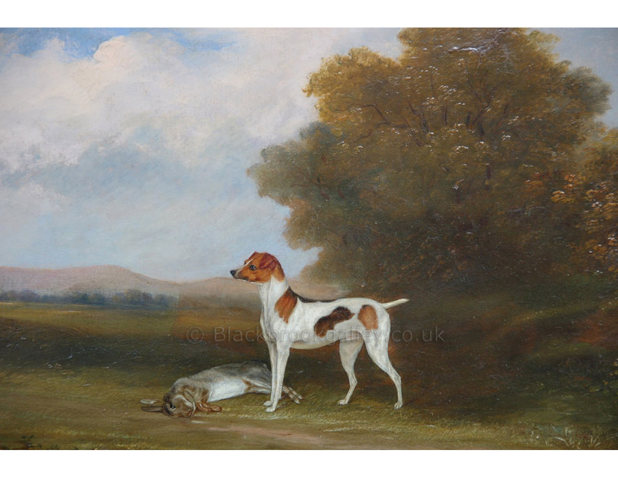 Terrier with rabbit antique animal paintings