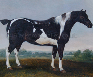 A piebald cob in a landscape by Thomas Weaver naive animal paintings