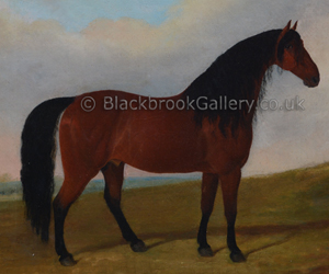 Cleveland bay stallion by J. Paul naive animal paintings