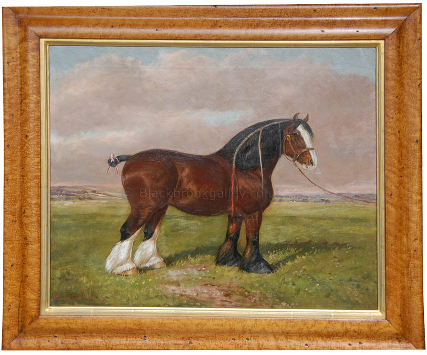Shire in a country landscape by Albert Clark antique animal portrait