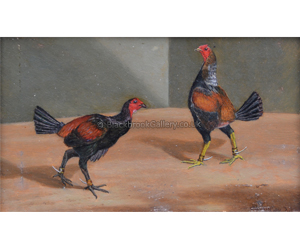 Antique Animal Painting Old English Game Cocks
