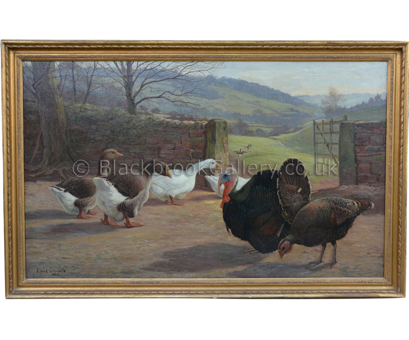 Geese & Turkeys by Alfred Elsworth antique animal portrait