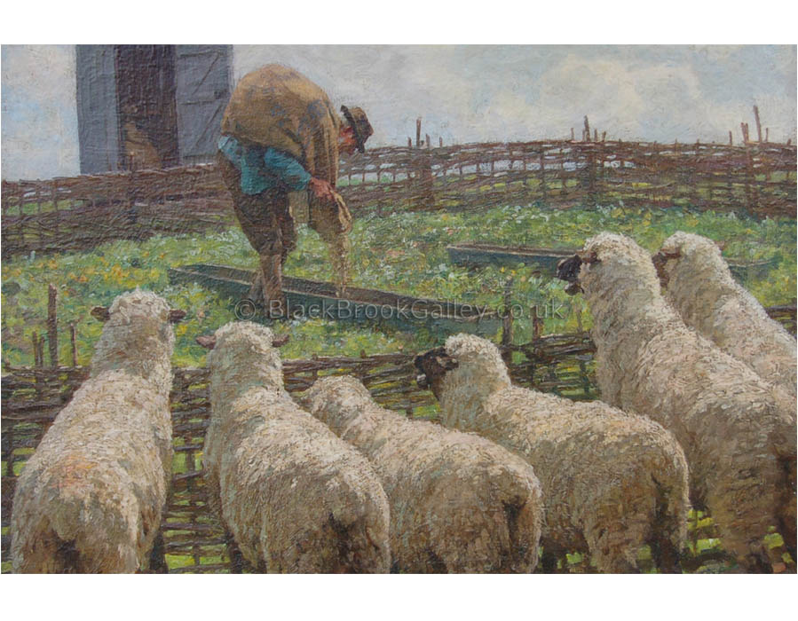 Feeding the ewe's by William Gunning King antique animal paintings