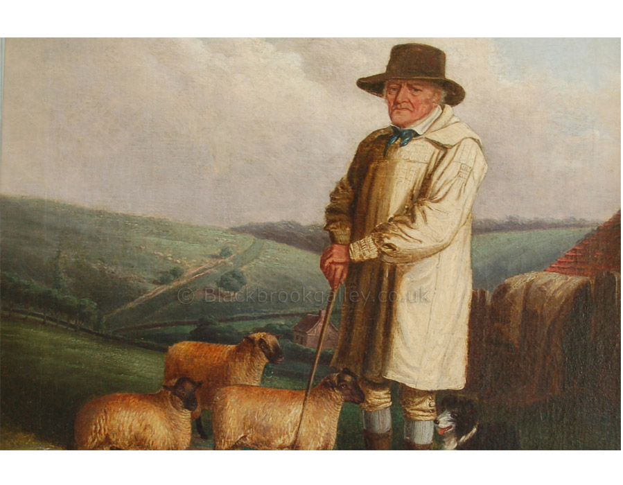 The old shepherd with southdown sheep antique animal paintings
