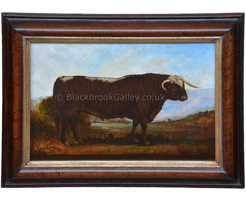 Brabazon longhorn bull in a Lake District landscape by Thomas Thelwall antique animal portrait