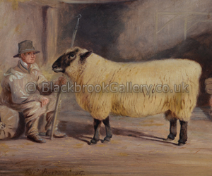 Shepherd with his ram by Thomas Barratt naive animal paintings