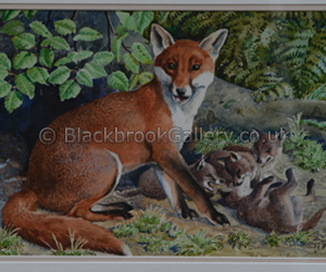 Vixen and her cubs by C.F. Tunnicliffe naive animal painting