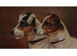 Portrait Of Two Terrier Heads, Antique Painting