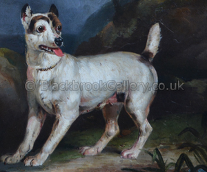 Portrait of a terrier in a landscape by Henry Barnard Chalon naive animal painting