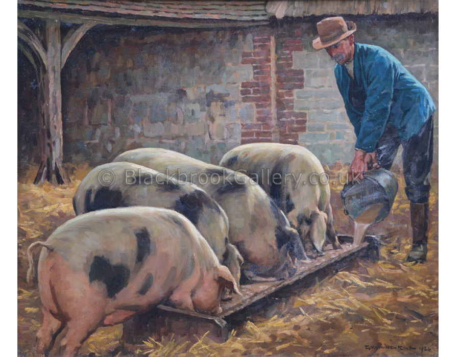 Gloucester old spots being fed by Gunning King antique animal painting