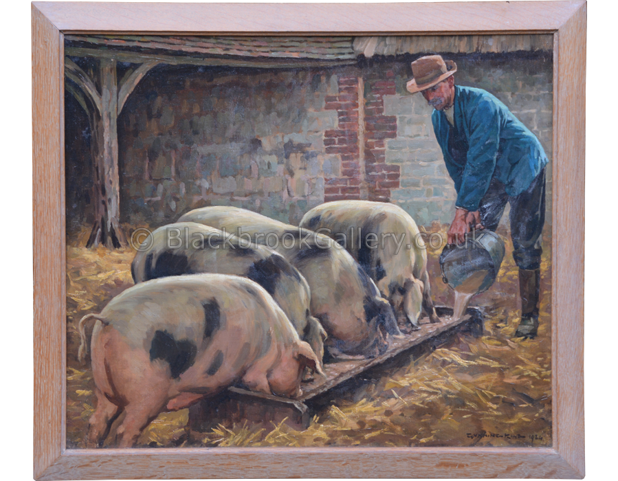 Gloucester old spots being fed by Gunning King antique animal portrait