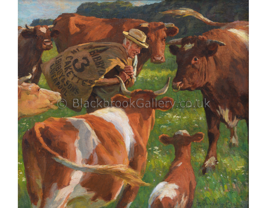 Feeding the Shorthorns by William Gunning King antique animal paintings
