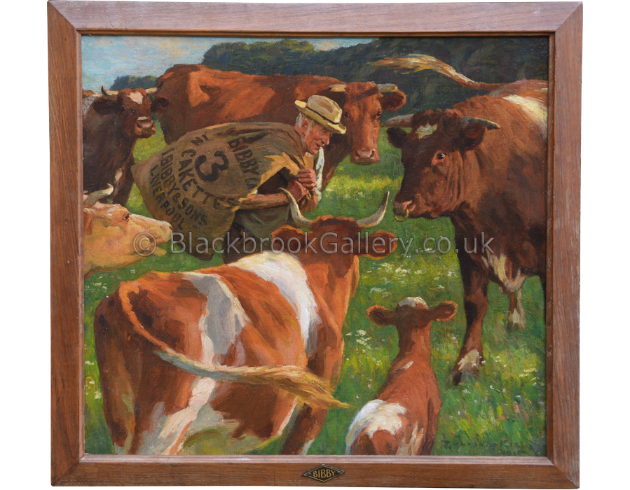 Feeding the Shorthorns by William Gunning King antique animal portrait